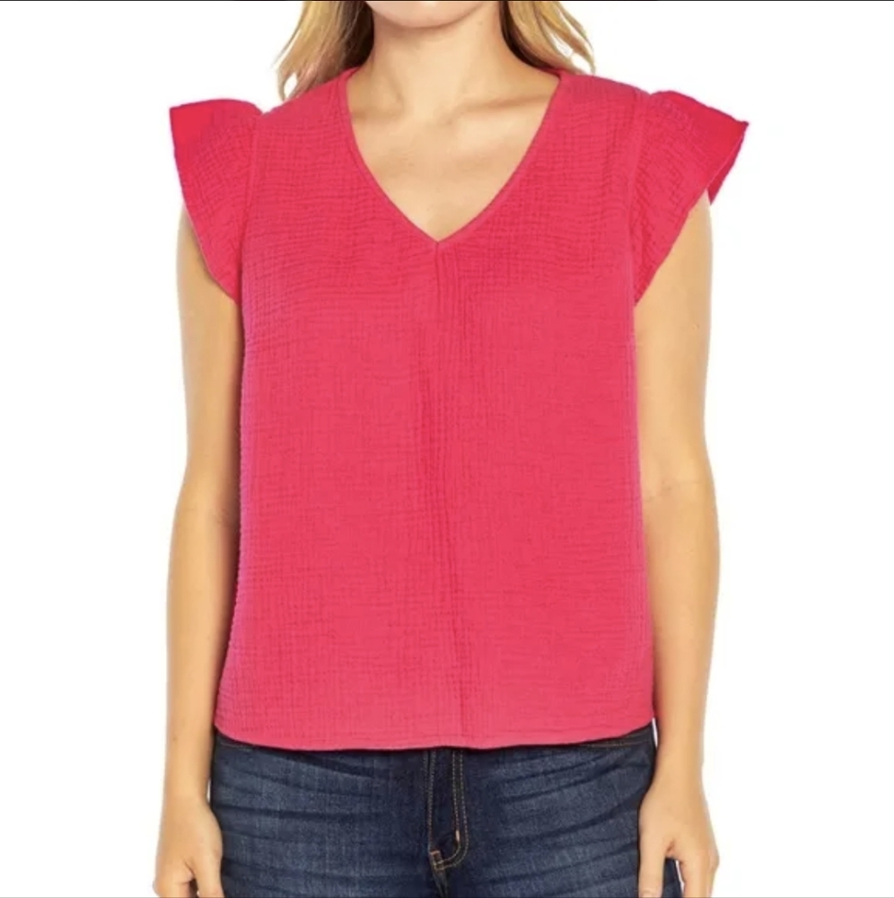 Hot pink cotton double gauze crop boxy tunic XXL